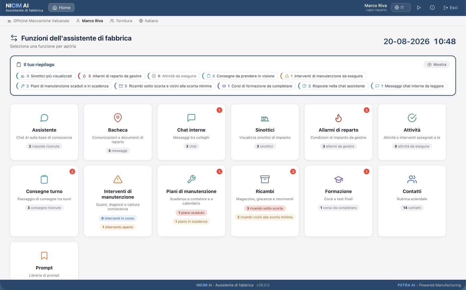 La pagina iniziale di NICIM AI